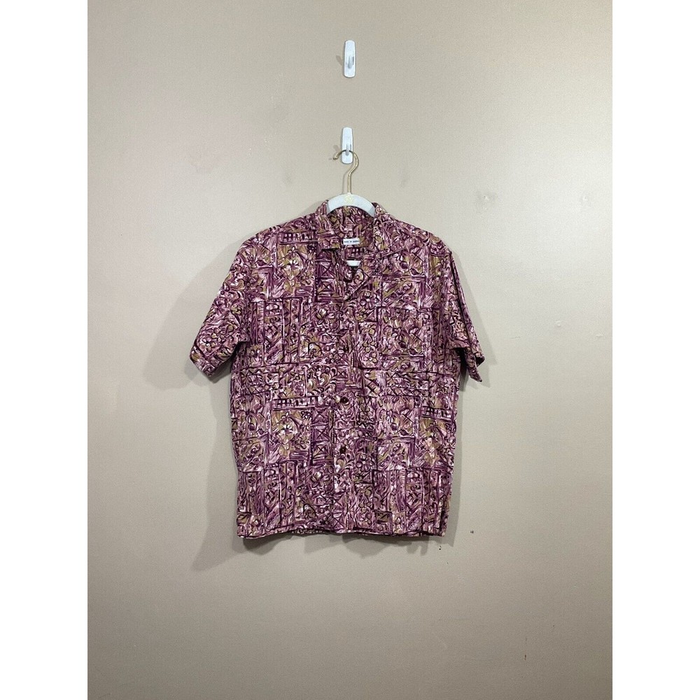 VTG Mens Hawaiian Button Up Shirt L/XL Pink Floral Tropical Retro Made In Hawaii